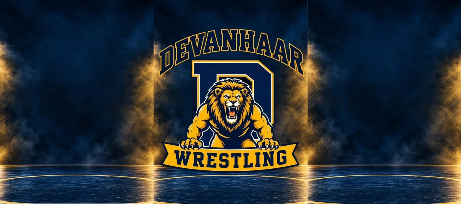 Devanhaar Wrestling Academy lion emblem in navy and gold